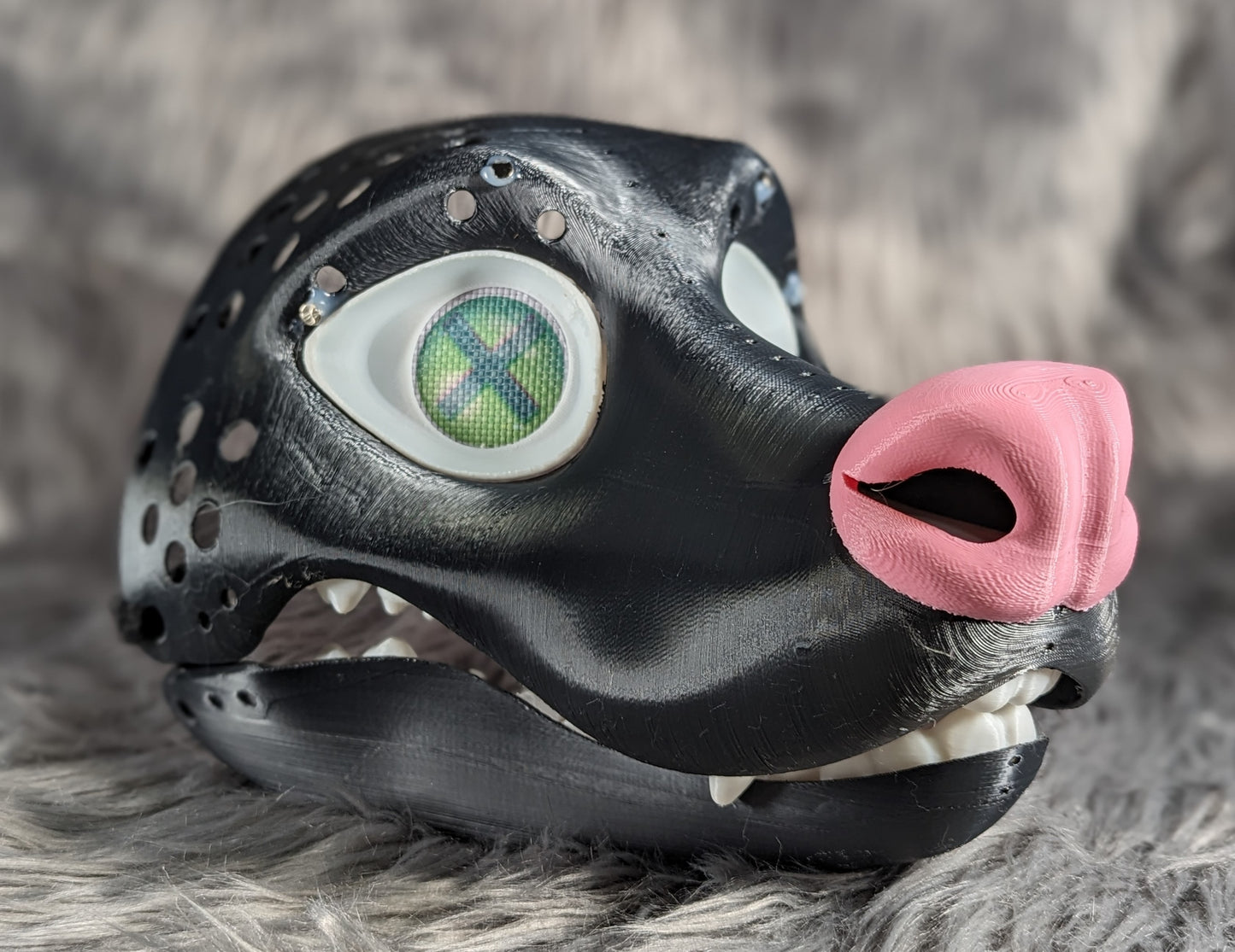 3D Printed Opossum fursuit Head Base with moveable jaw, eyes, teeth and more! PLA, ABS or Squishy TPU!