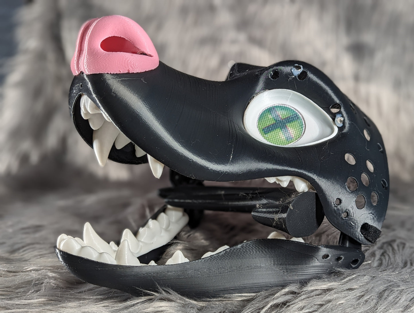 3D Printed Opossum fursuit Head Base with moveable jaw, eyes, teeth and more! PLA, ABS or Squishy TPU!