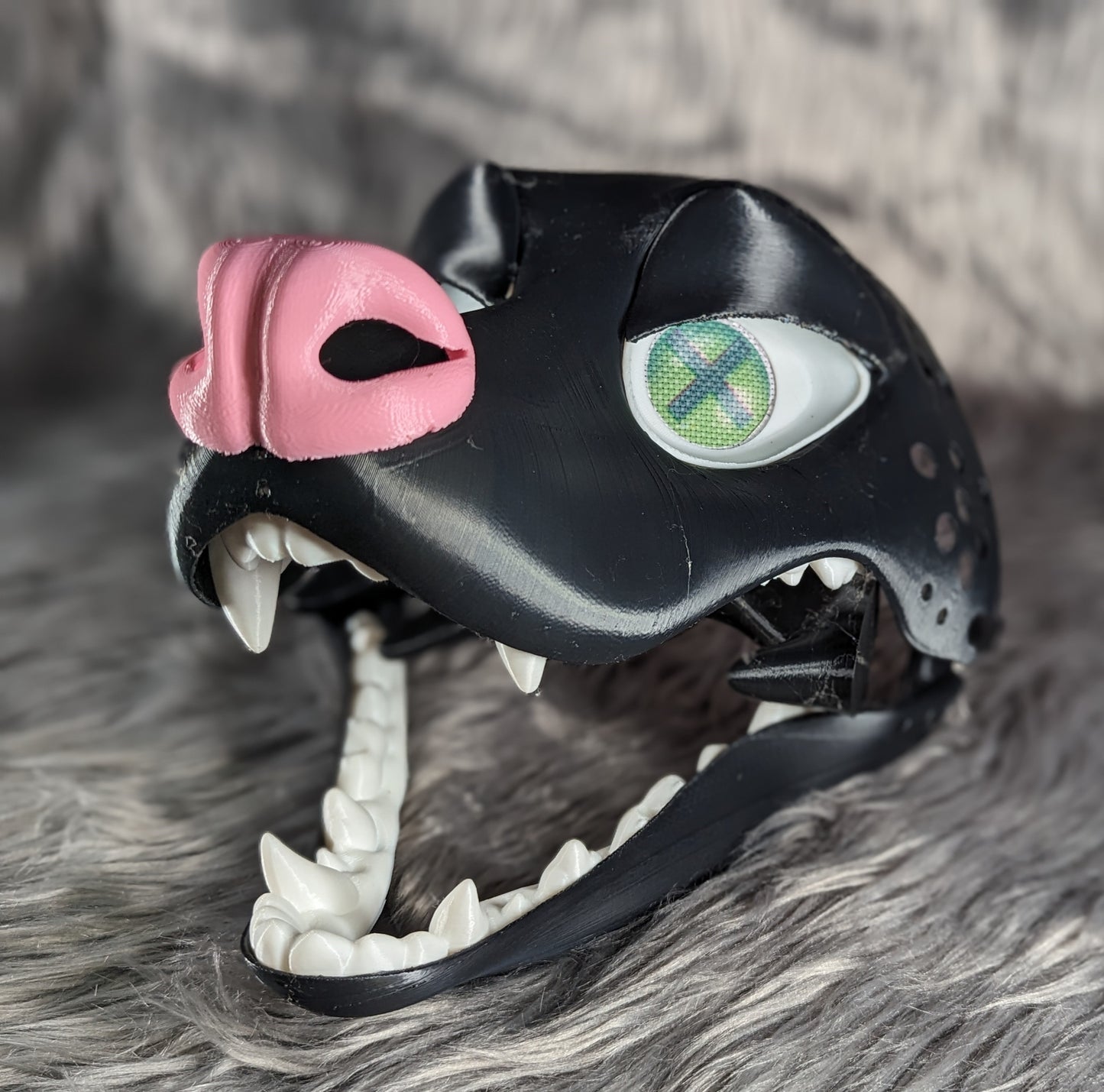 3D Printed Opossum fursuit Head Base with moveable jaw, eyes, teeth and more! PLA, ABS or Squishy TPU!