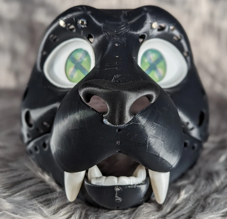 3d Printed Small Saber Tooth Cat Fursuit Head Base with moveable jaw, eyes, teeth and more! PLA, ABS or Squishy TPU! (Copy)